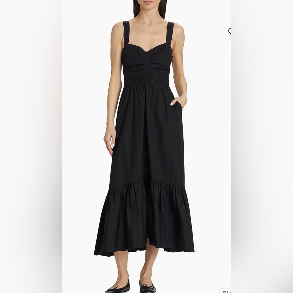 NWT! A.L.C. Black Midi Dress with Ruched Bodice